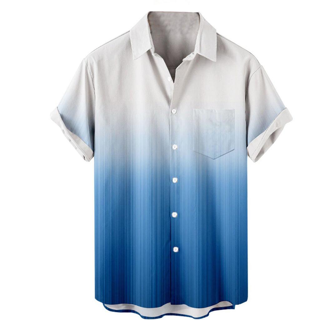 Мужская повседневная пляжная праздничная одежда с отворотом и градиентом, мужская модная рубашка