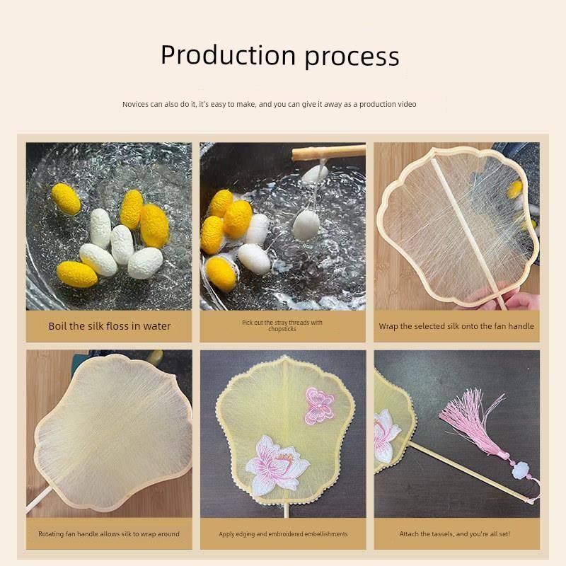 Silk Fan DIY Material Kit for Children's Handmade Traditional Banana Leaf Fan, Chinese Style Intangible Cultural Heritage Kindergarten Activity