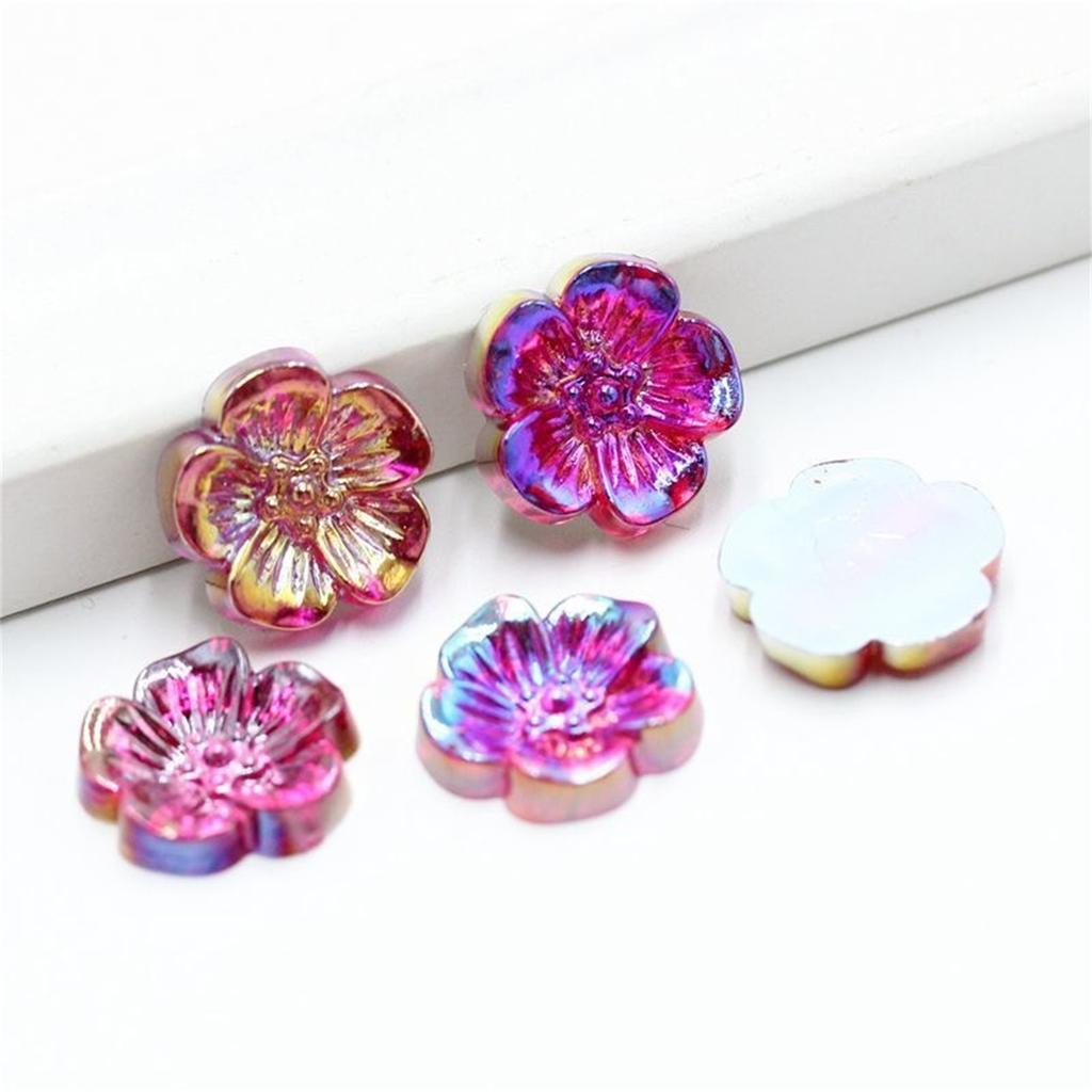100pcs 15mm Flower Design Acrylic Rhinestone, Flat Back Art Beads Decorate DIY Rhinestone Applique Crystal Flower