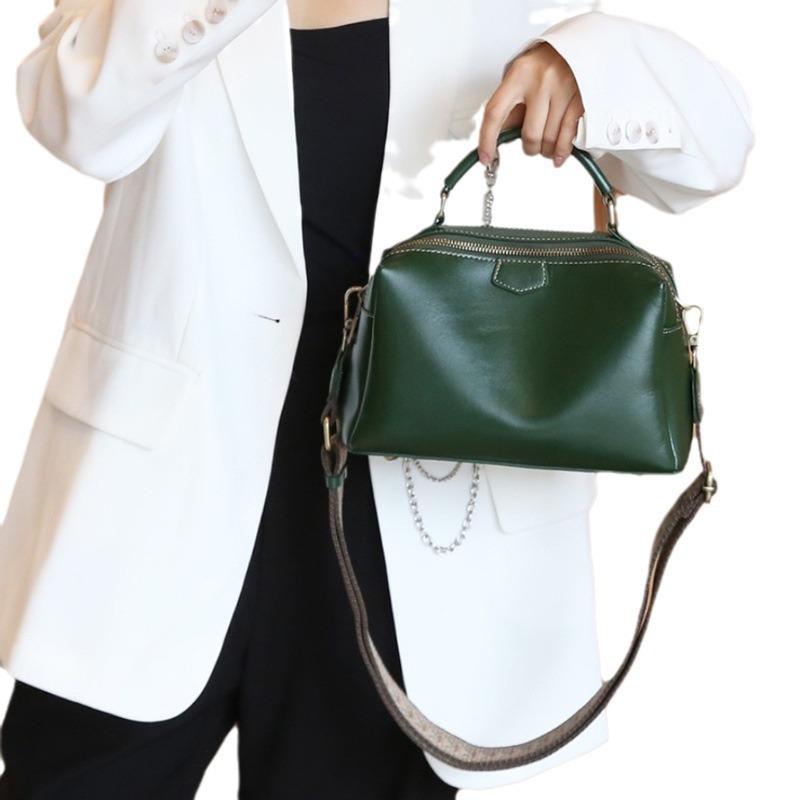 Летняя Новая Кожаная Сумка Большой Вместимости на Одно Плечо Crossbody с Широкими Плечевыми Ремнями и Мягкой Коровьей Кожей Повседневная Сумка-Бостон для Руки