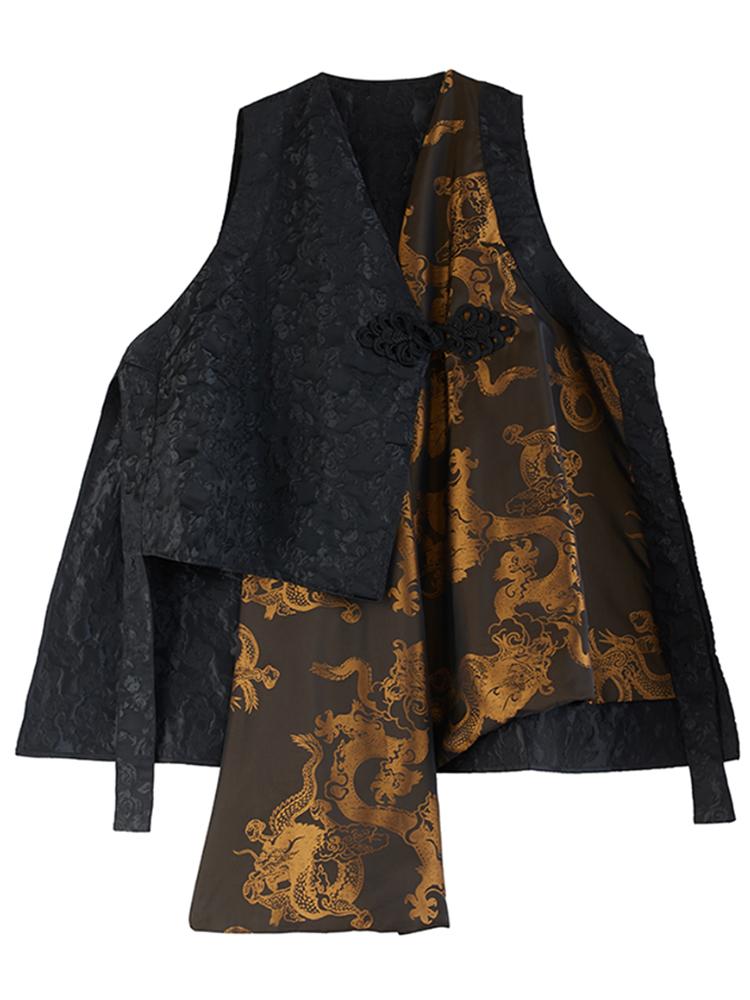 Xitao Жилет без рукавов в китайском стиле, модный универсальный однобортный нерегулярный лоскутный жилет 2024 года, осенний женский новый жилет DMJ4169