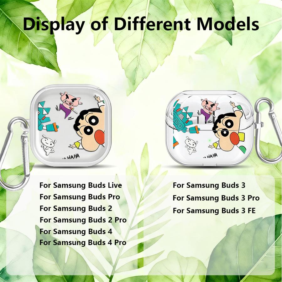Case For Samsung Galaxy Buds 2 3Pro 4Pro 2Pro 3 FE Live 4 Pro Clear Earphone Cases Cover With Hook Cartoon Crayons Shinchan