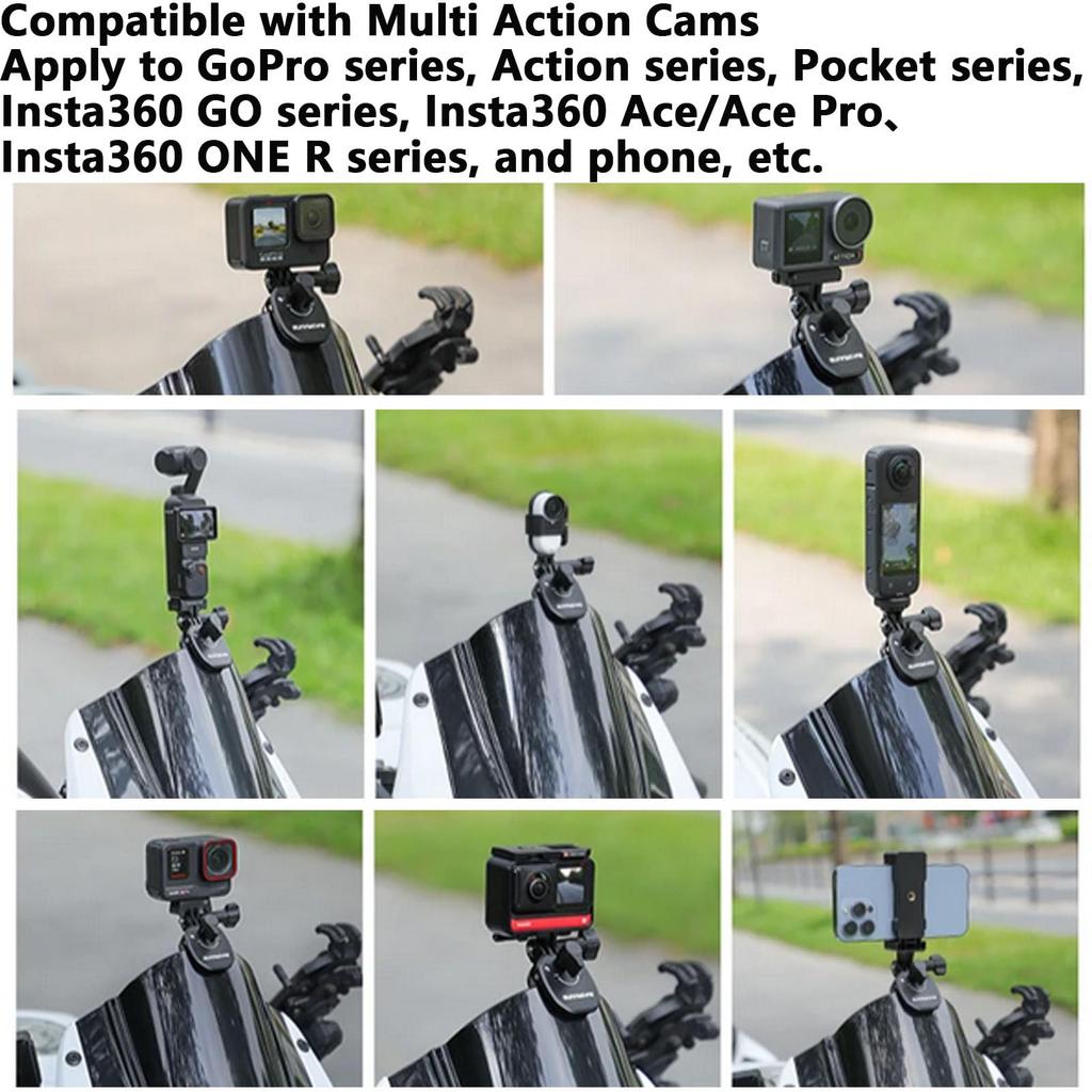Honbobo Мотоциклетный держатель-клипса, совместимый с GoPro Hero 13 Ace Pro Osmo Action 5 Action X4 X3, совместимый мотоциклетный клипс-крепление на лобовое стекло, алюминий