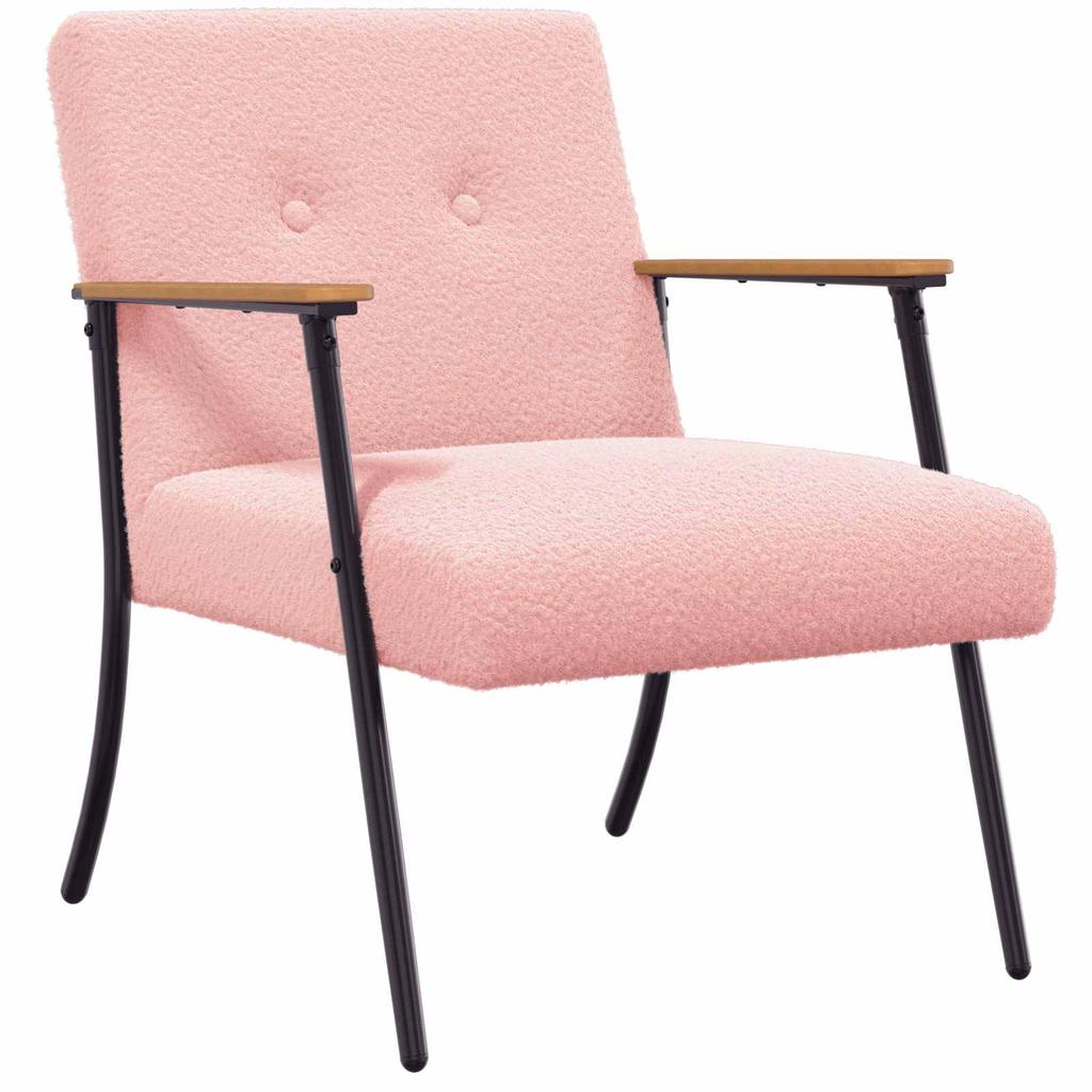 Armchair Pink Curly Wool Like Fabric