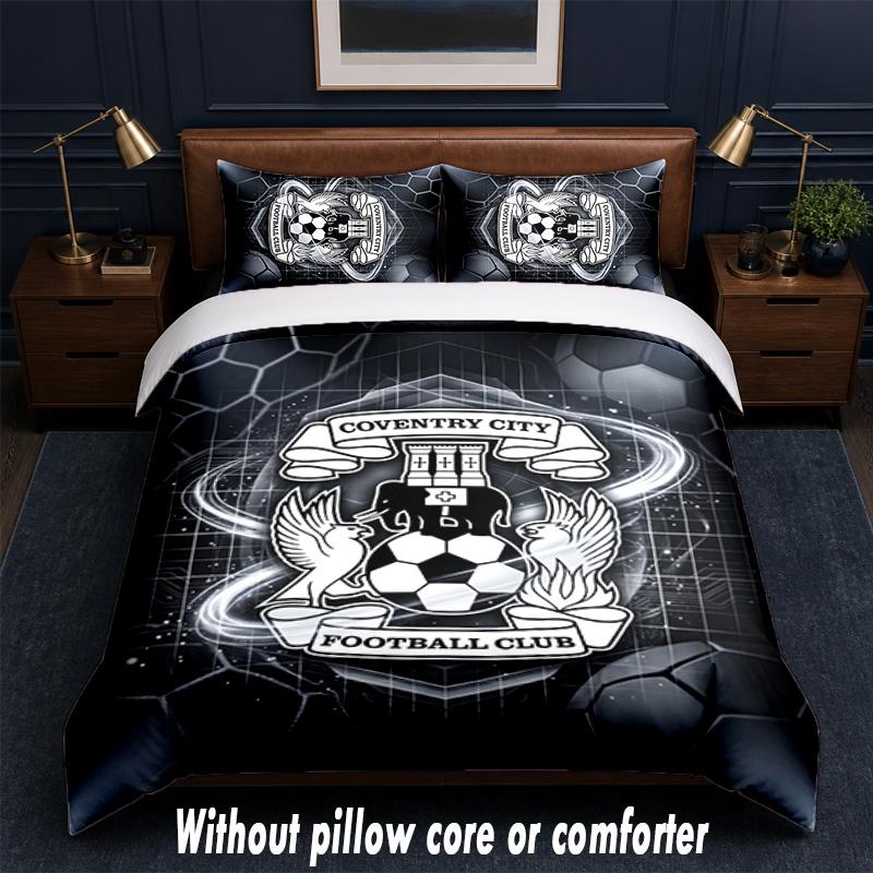 Coventry City Football Design Bed Bedding Set 1 Duvet Cover + 2 Pillowcases Soft Breathable Household Bed Linens