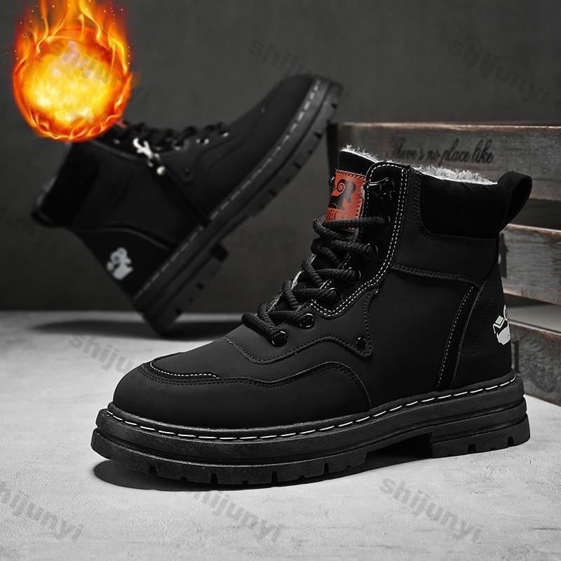 Зимние мужские ботинки, теплые плюшевые уличные хлопковые туфли, черные, размер 48, водонепроницаемые, на шнуровке, противоскользящие, модные, устойчивые к холоду мужские туфли