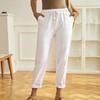 Женские хлопковые льняные брюки, летние широкие повседневные свободные брюки палаццо с завязками, брюки с карманами