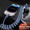 USB 2.4A Fast Car Charger Cable For iPhone 14 13 12 11 Pro Max Plus 8 X XS Spring Telescopic Charging Wire Accessories