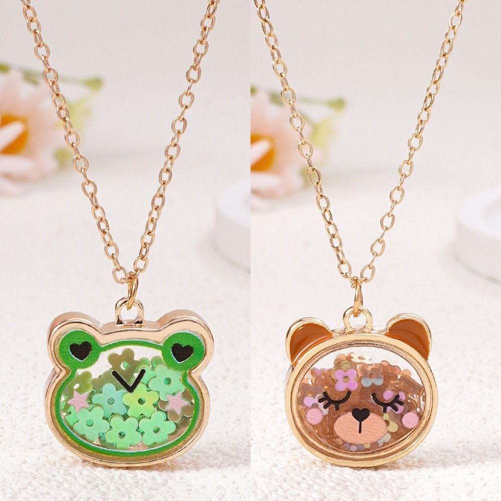 Cat Bear Charm Children's Necklace Cute Design Princess Costume Necklace  Kids Fashion