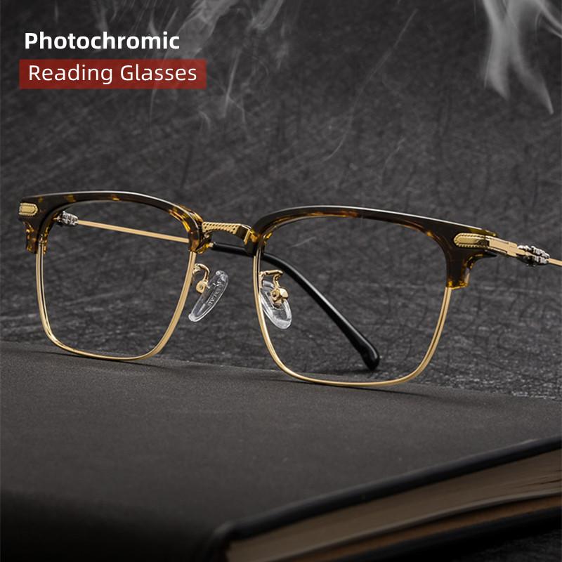 Vintage Square Titanium Alloy Glasses Half-Frame Brand Design Anti Blue Light Reading Glasses For Men Women Reader +1.75 2.5 3.0