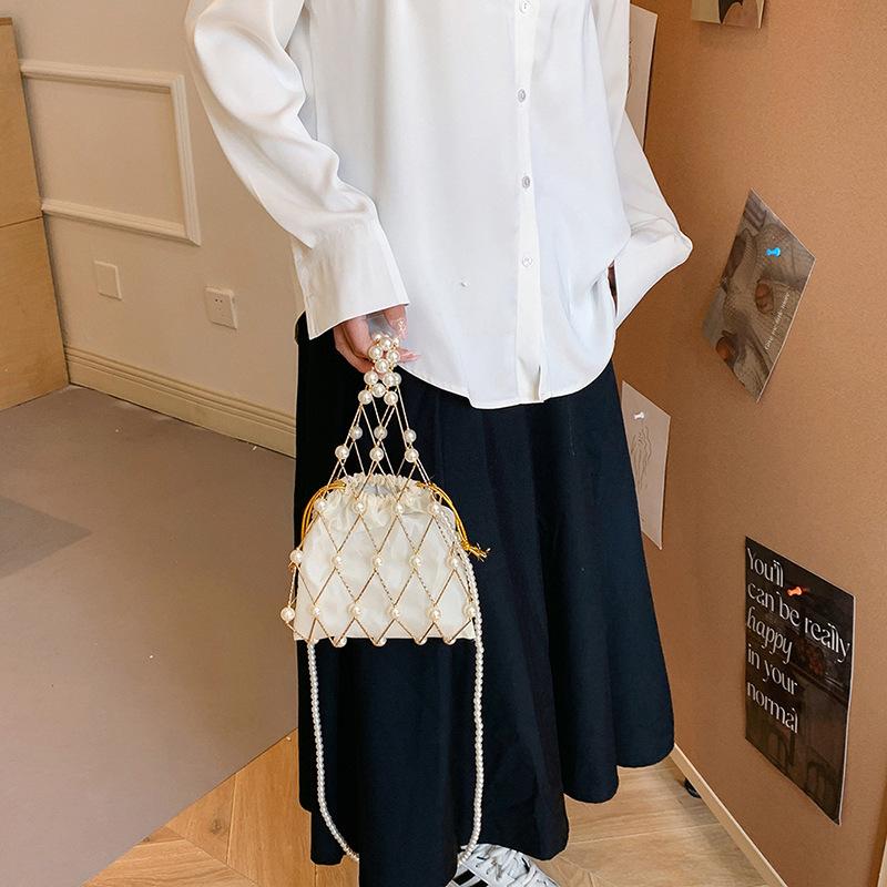 Персонализированная жемчужная вязаная ажурная сумка, женская портативная сумка-ведро в виде рыболовной сети, темпераментная универсальная сумка через плечо