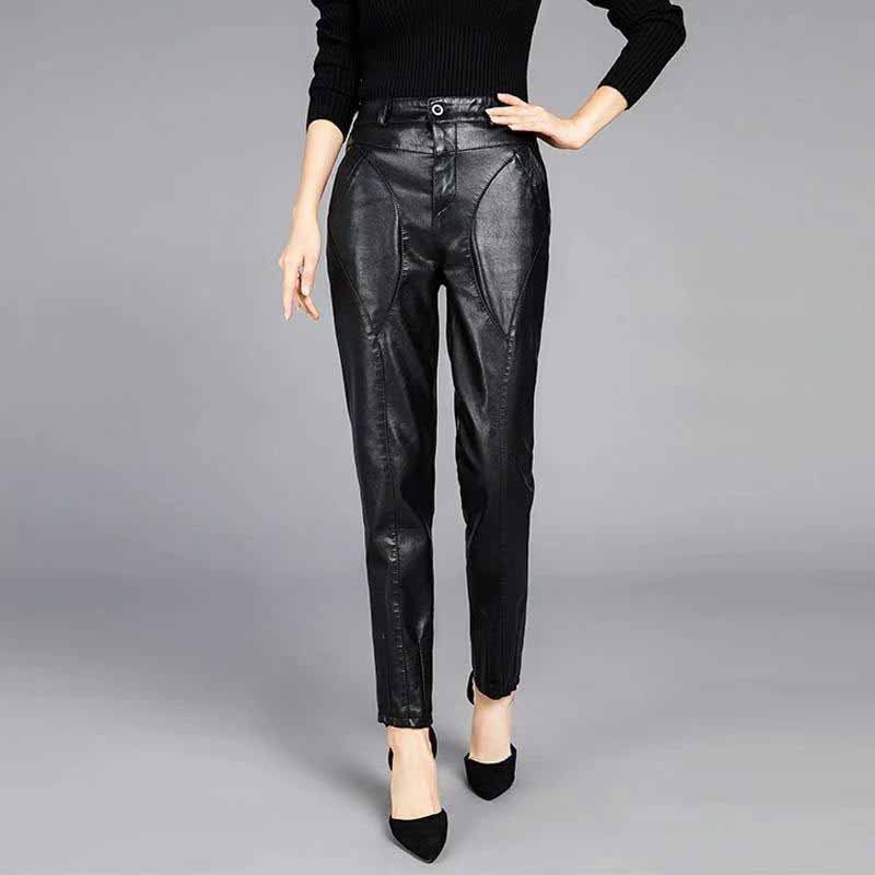 Брюки из искусственной кожи, женские бархатные утепленные свободные широкие брюки, брюки с высокой талией, брюки