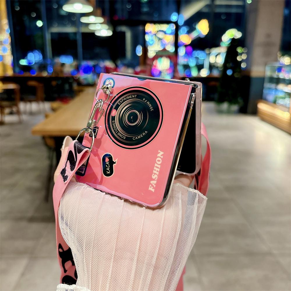 Retro Camera Phone Case For Motorola Moto Razr 50 Ultra Blu-ray PC Hard Shell Protect Crossbody Rope Back Cover
