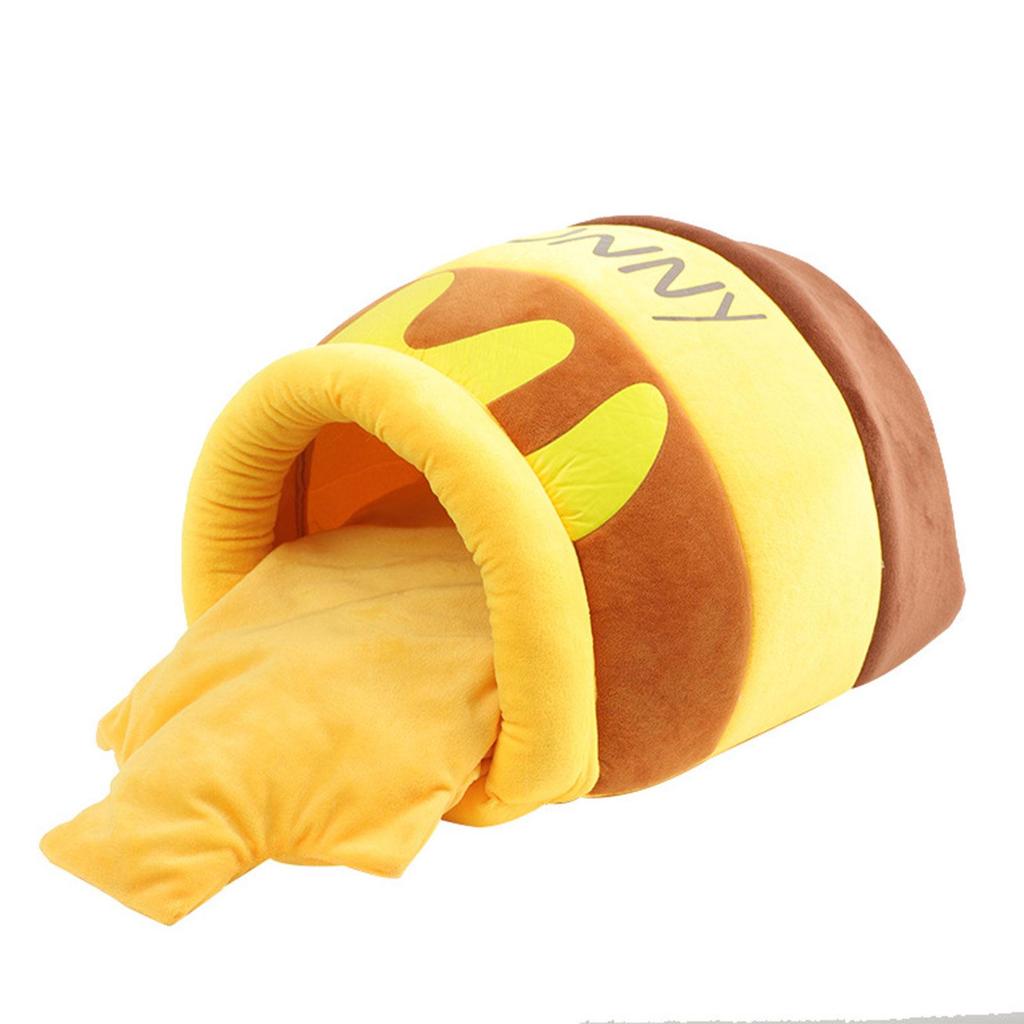 Pet Cat Bed Cave Washable Small Dog House Puppy Kennel Removable Cushion, Cute Semienclosed Honey