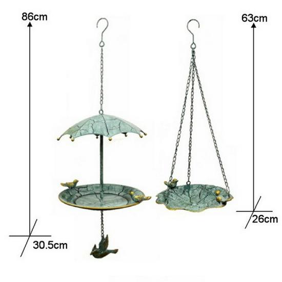 Wrought Iron Hanging Bird Feeder with Umbrella - Outdoor Garden and Balcony Decor