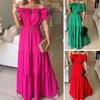 Women's Summer Off Shoulder Ruffle Maxi Dress Short Sleeve High Waist A-Line Dress Flowy Beach Long Dress