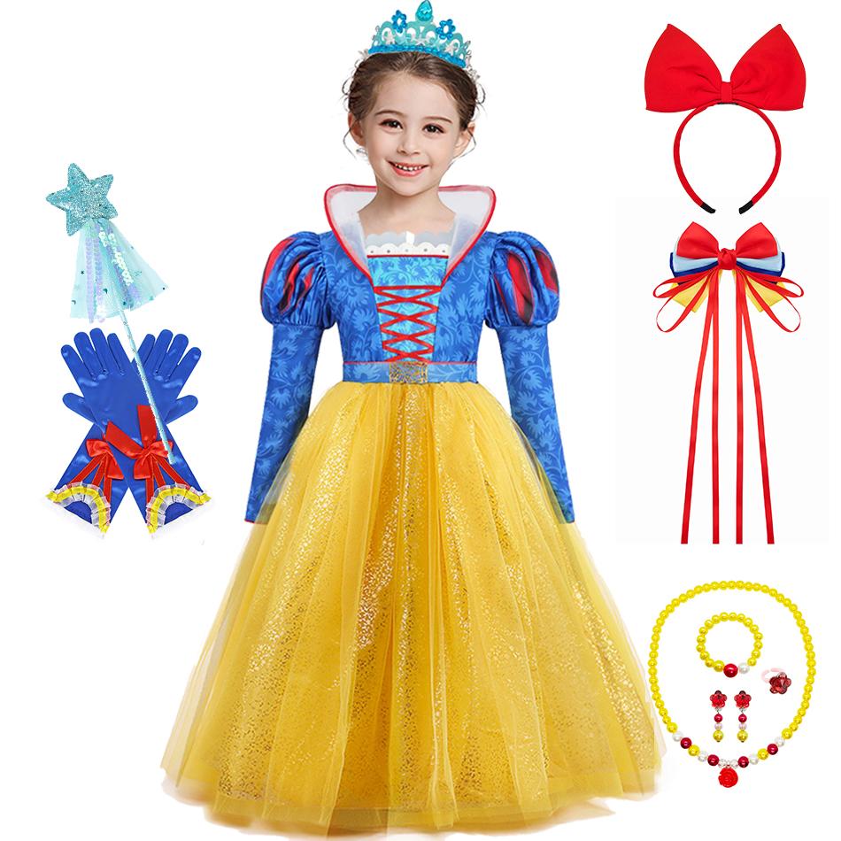 Snow White Dress For Girls Live Action Movie Role Playing Costume 2-12 Years Kids Luxury Elegant Gown Halloween Party Outfits