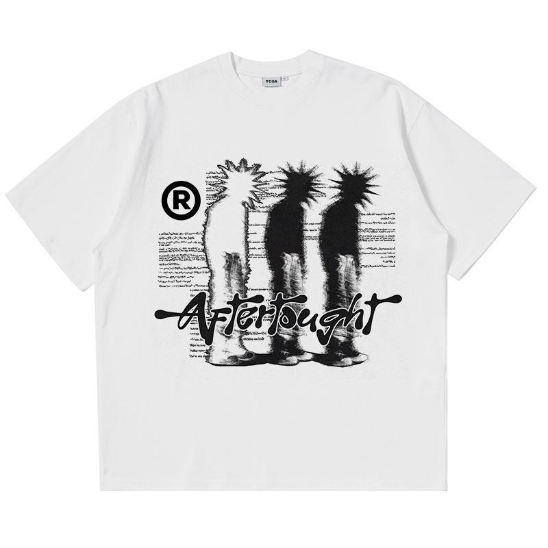 Мужская футболка из хлопка с большим графическим принтом Shadow Y2k Streetwear Top с коротким рукавом Футболка в стиле хип-хоп Harajuku Vintage Aesthetic Clothing