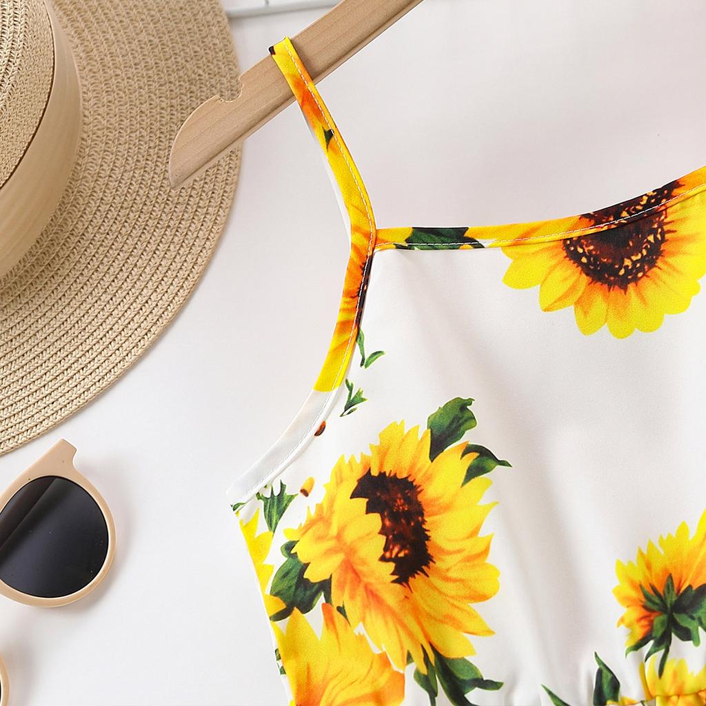 Платье без рукавов с принтом подсолнухов для девочек 7-14 лет, повседневное, без рукавов