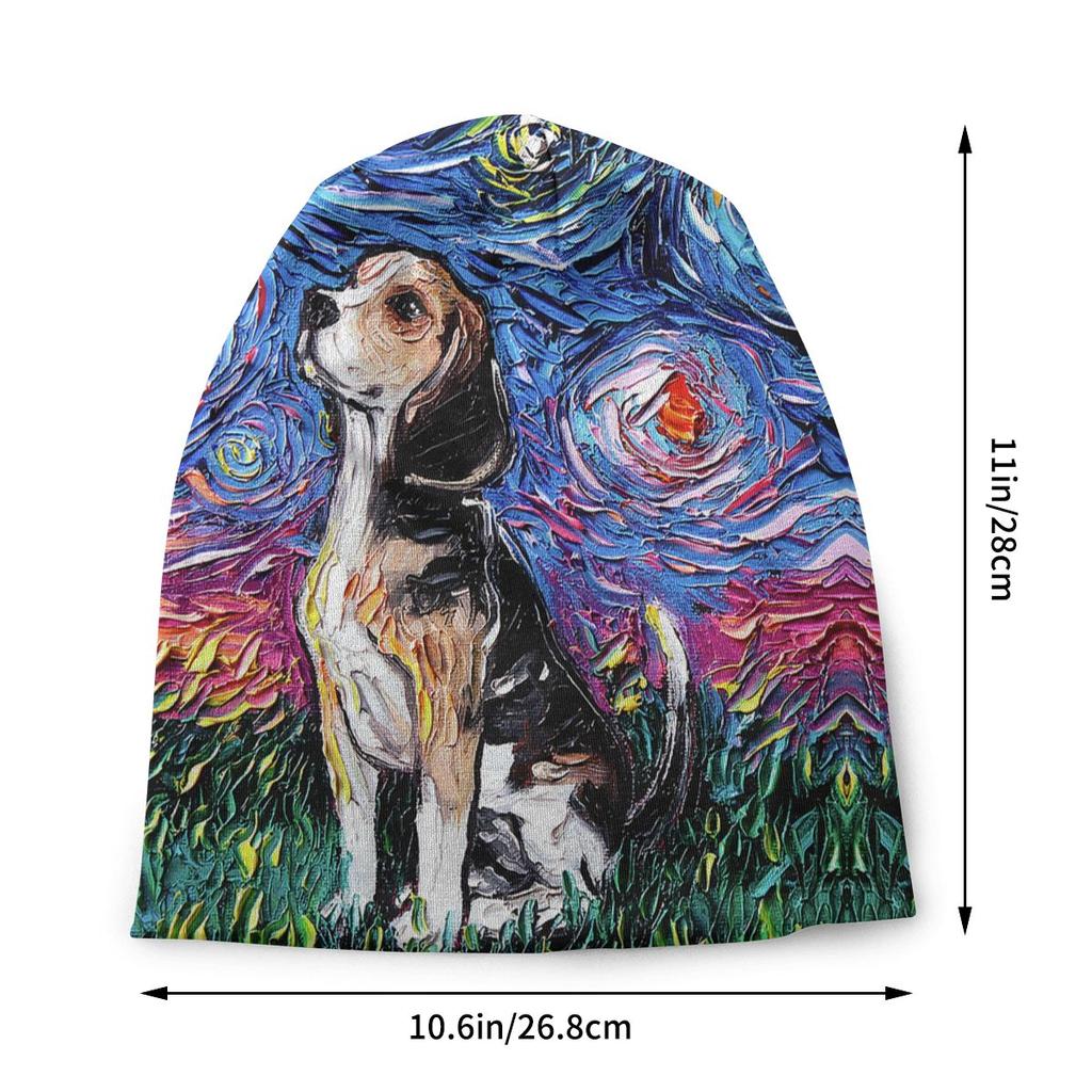 Звездная ночь Beagle Skullies Шапочки Шапки Уличная одежда Зимние теплые женские вязаные шапки унисекс Унисекс для взрослых Домашняя собака Поп-арт Капот Шапки