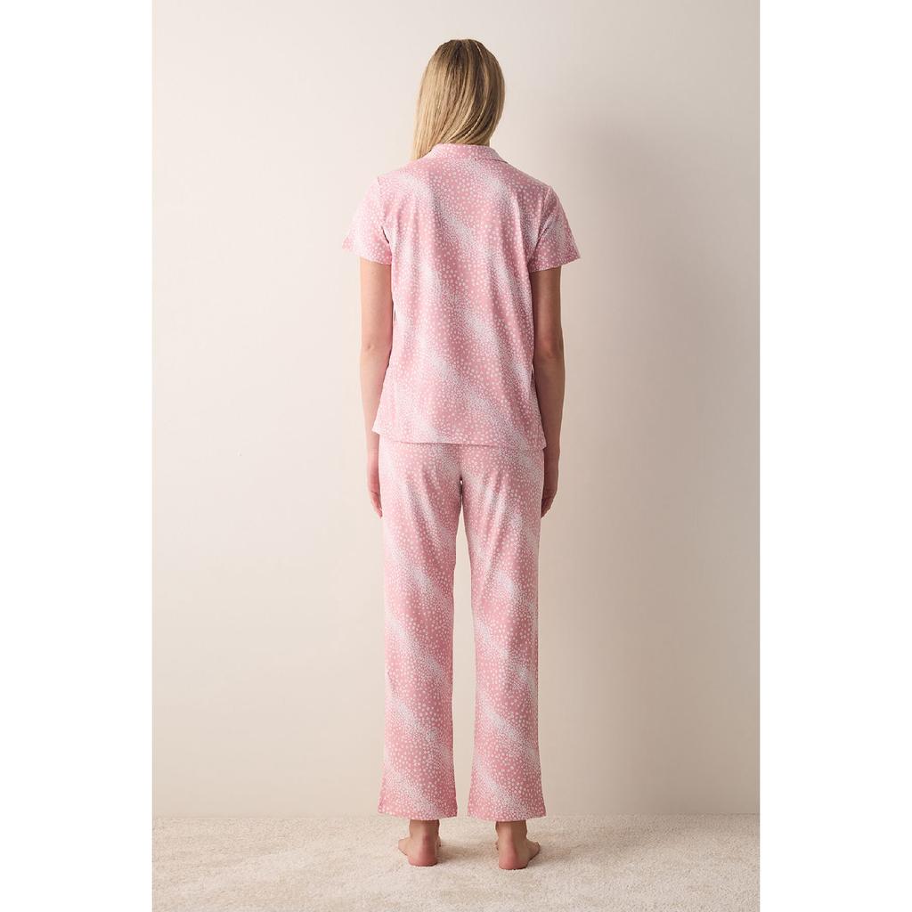 Cotton Marina Pink Buttoned Shirt Trousers Pajama Set