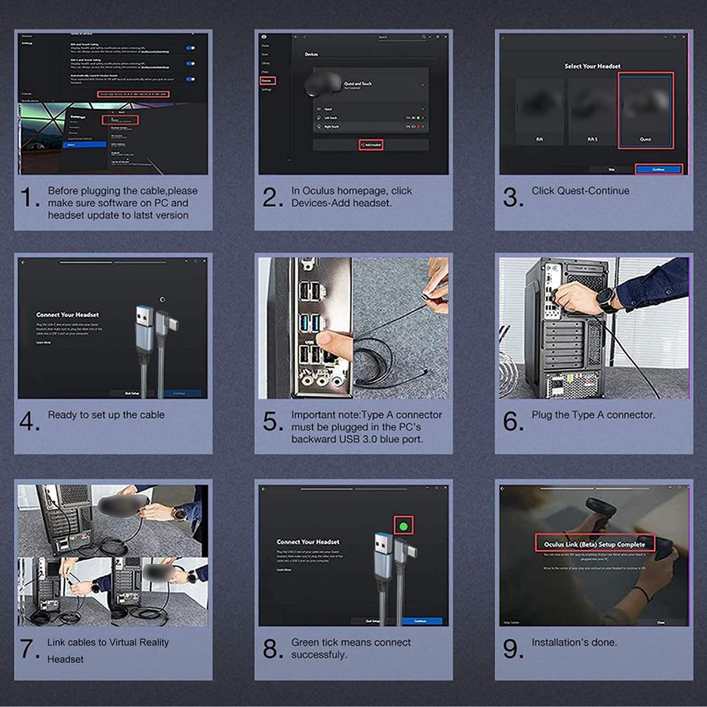 Кабель VR Link, высокоскоростная передача данных 5 Гбит/с, подходит для игр с гарнитурой виртуальной реальности VR
