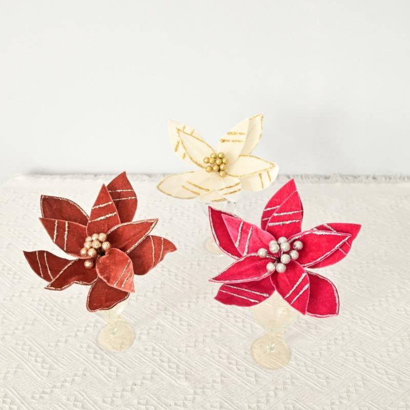 New simulated Christmas flower Christmas tree cuttings flannel big flower Christmas supplies DIY accessories Christmas tree dress up