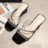 Ladies Slippers Summer Thick Heel Simple Fashion Transparent Sandals and Slippers Wear Square Head Half Slippers