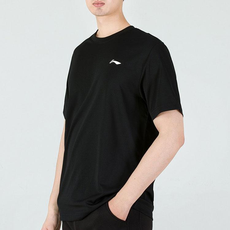 Мужская черная футболка для бадминтона Li Ning с круглым вырезом, умеренного прямого кроя, коллекция AHSR791-5