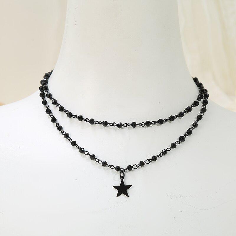 European and American Jewelry Simple Design Star Tassel Necklace Sweet Hip Hop Single Layer Crescent Necklace