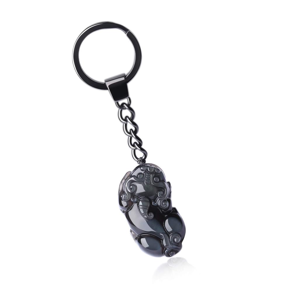 COAI Obsidian Pixiu Power Stone Keychain Chain for Money and Good and More (Hikyu) Wealth, Luck,