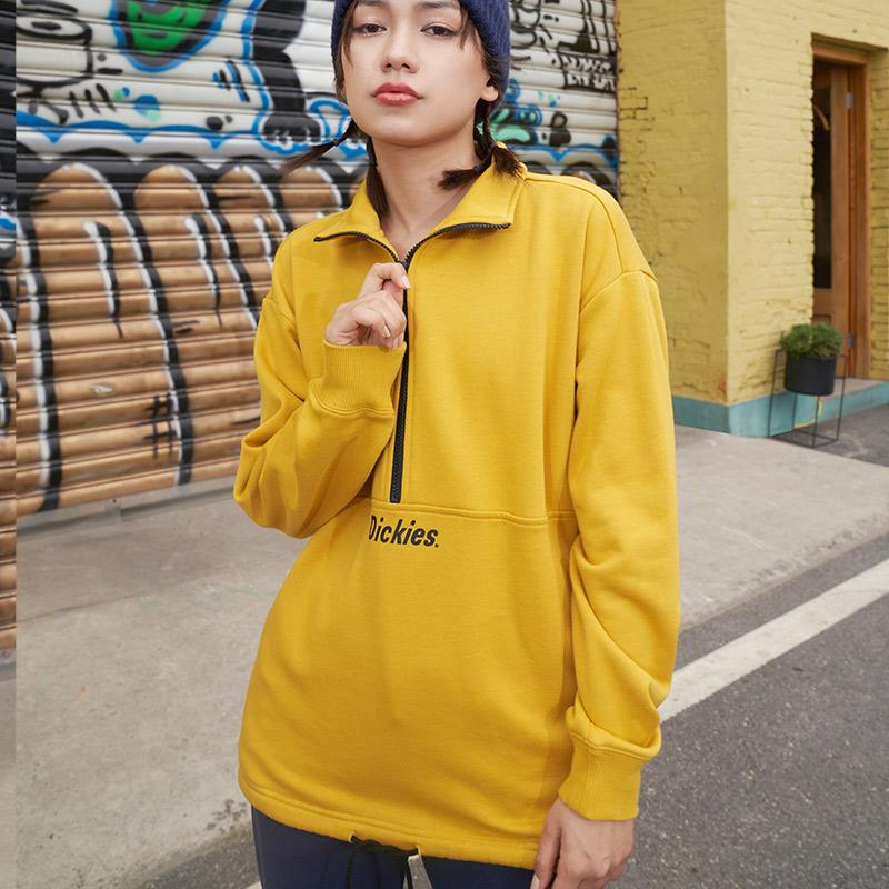 Dickies Свободная женская толстовка с принтом логотипа и воротником-стойкой на молнии-половине Подсолнух DK009576C01