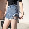 Women's High Waist Ripped Denim Shorts - 2023 Side Studded Wide Leg Jeans