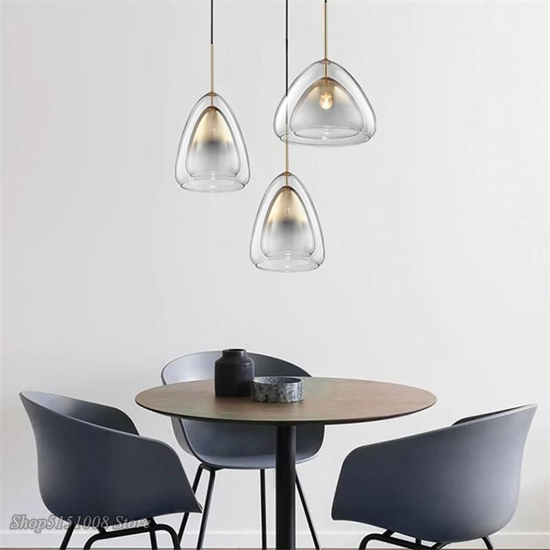 Modern Simple Design LED Pendant Lights Nordic Dining Room Creativity Glass Pendant Lights Kitchen Hanging Lamps Decor Fixtures