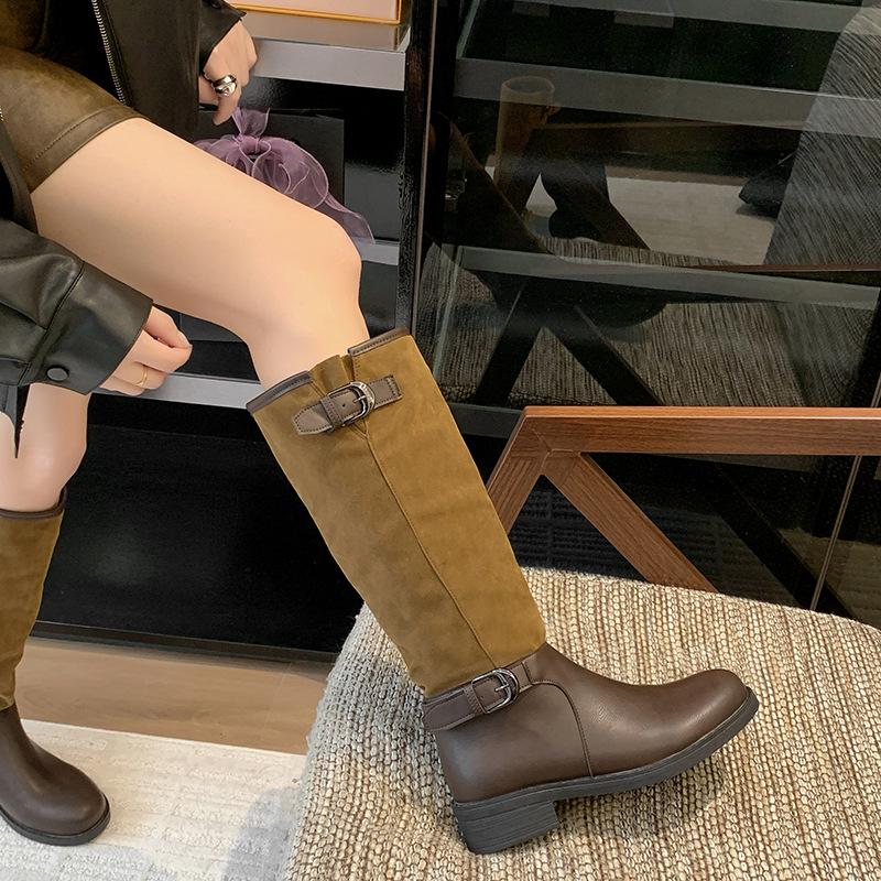 Французская ретро пряжка ремня длинные рыцарские сапоги для женщин 2025 новые нишевые сапоги большого размера в британском стиле