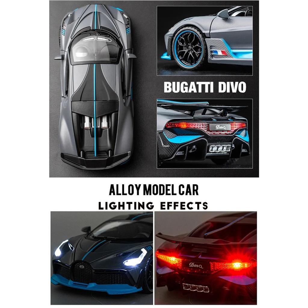 Игрушечная машинка 1/32 масштаба Bugatti Divo Металлическая игрушечная машинка из сплава Литые игрушечные машинки и игрушечные транспортные средства Модель машины Миниатюрная модель машинки Игрушки для детей Рождественский подарок