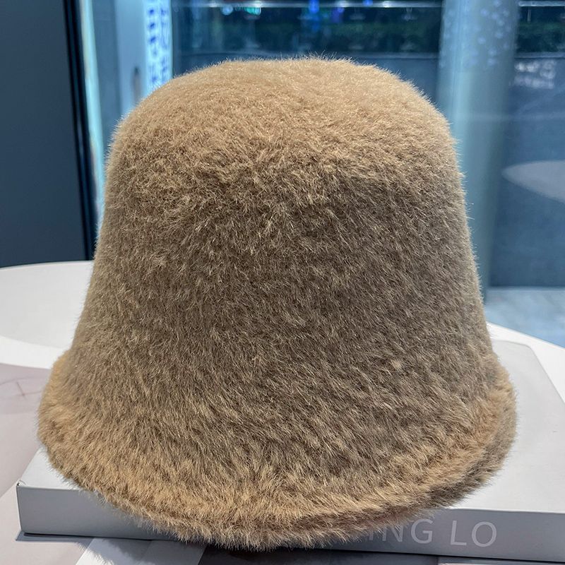 Плюшевая шляпа рыбака Детская осенне-зимняя теплая вязаная панама Модная белая шляпа-ведро
