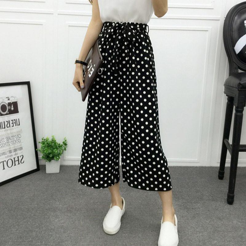 Women High Waist Elastic Striped Culotte Pants With Elegant Wide Leg Flare Design For Casual Wear