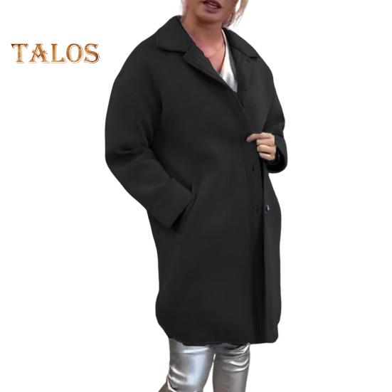 Женское зимнее пальто, однобортное, с отложным воротником в стиле ретро, с длинными рукавами, на пуговицах, кардиган средней длины, с разрезом, весна-осень, шерстяное пальто для активного отдыха