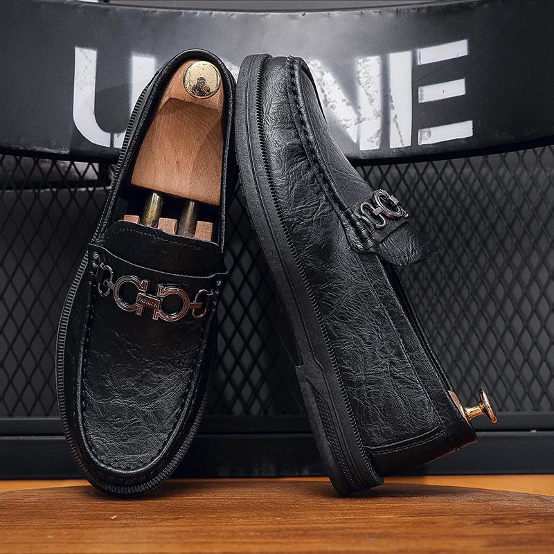 Мужские дышащие повседневные туфли-лоферы с одной педалью в британском стиле, модные шапочки с мягкой подошвой, повседневная кожаная обувь для мужчин