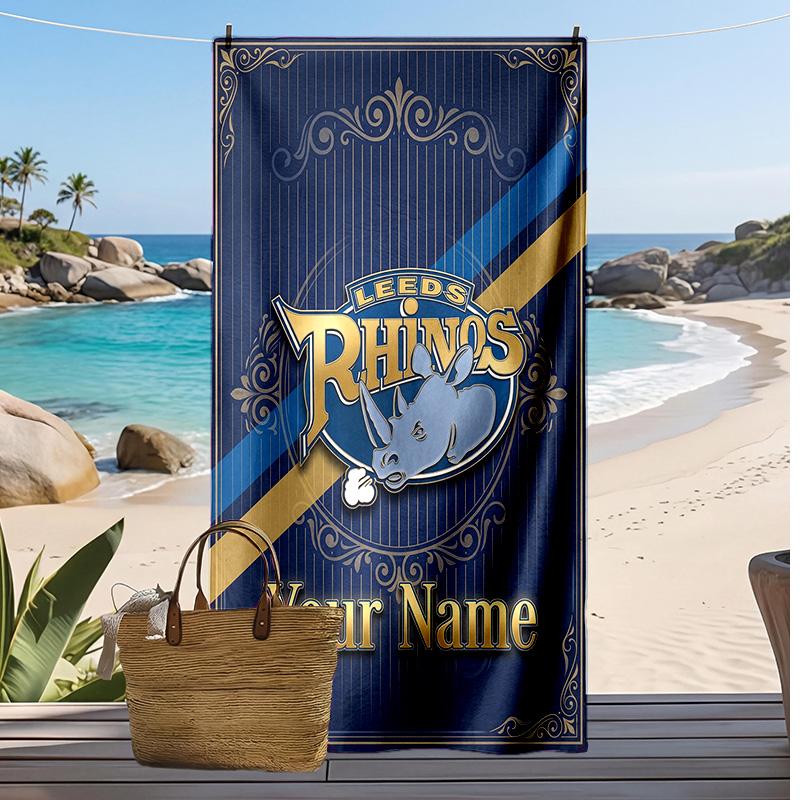 Leeds Rhinos Custom Beach Towel, Print Your Name Text Lightweight Absorbent Towel for Swimming Travel