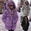Women Fashion Luxury Faux Coat Hooded  Winter Warm Overcoat