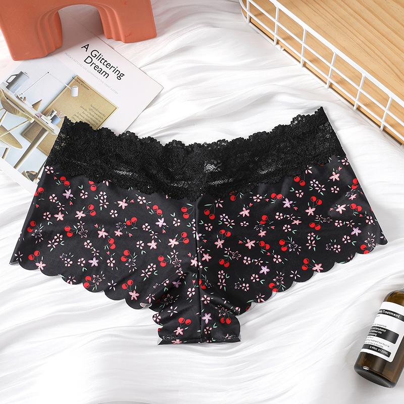 Sexy Large Size Animal Pattern Panties Ice Silk Seamless Boxers Mid-Waist Sports Fitness Women'S Panties