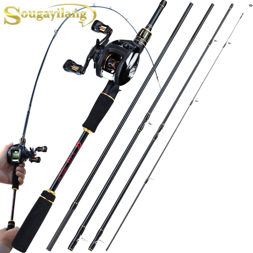 SOUGAYILANG Casting Fishing Rod Fishing Reel Combos 2.1m 2.4m EVA Handle Casting Fishing Rod Portable 5 Sections 12+1BB 6.3:1 Baitcasting Reel Set