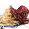 Elegant Summer Women'S Sun Hat Breathable Organdy Material Foldable Design Top Flower Organza Wide Brim Ruffled Beach Hat