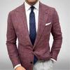Men's Plaid Lapel Long Sleeved Suit Jacket Casual Suit Top Coat
