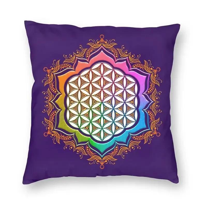 Flower Of Life Golden Light Energy Cushion Cover Decoration D Print Geometric Mandala Throw Pillow for Car Two SideWhite,
