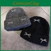 Fashion Color Solid Bow Decoration Women Casual Knitted Hat Autumn Winter And