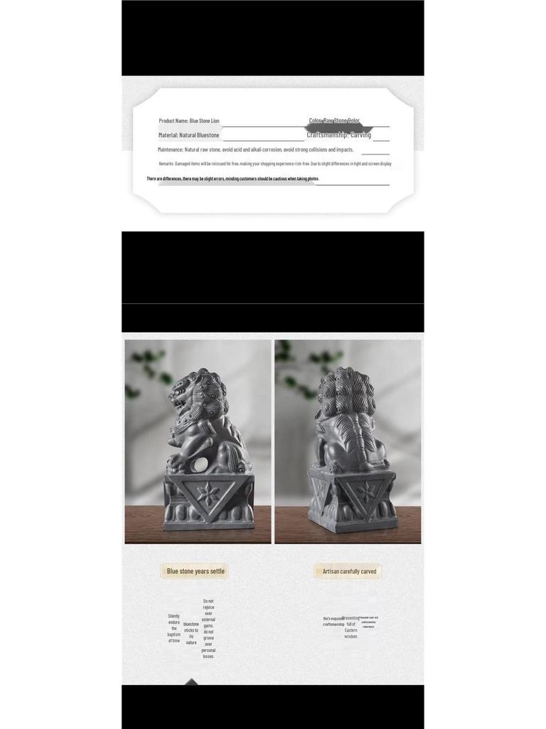 Bluestone Lion Pair: Hand-Carved Stone Ornaments for Home, Doorway, Courtyard, or Tombstone.