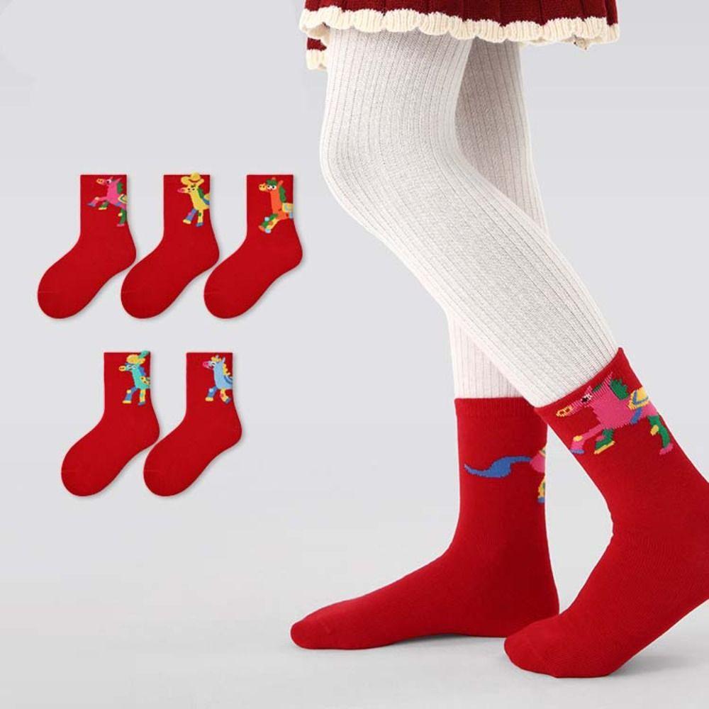 Good Luck Children Red Socks Cartoon Horse Year Red Socks Winter Cotton Sock New Year Celebration